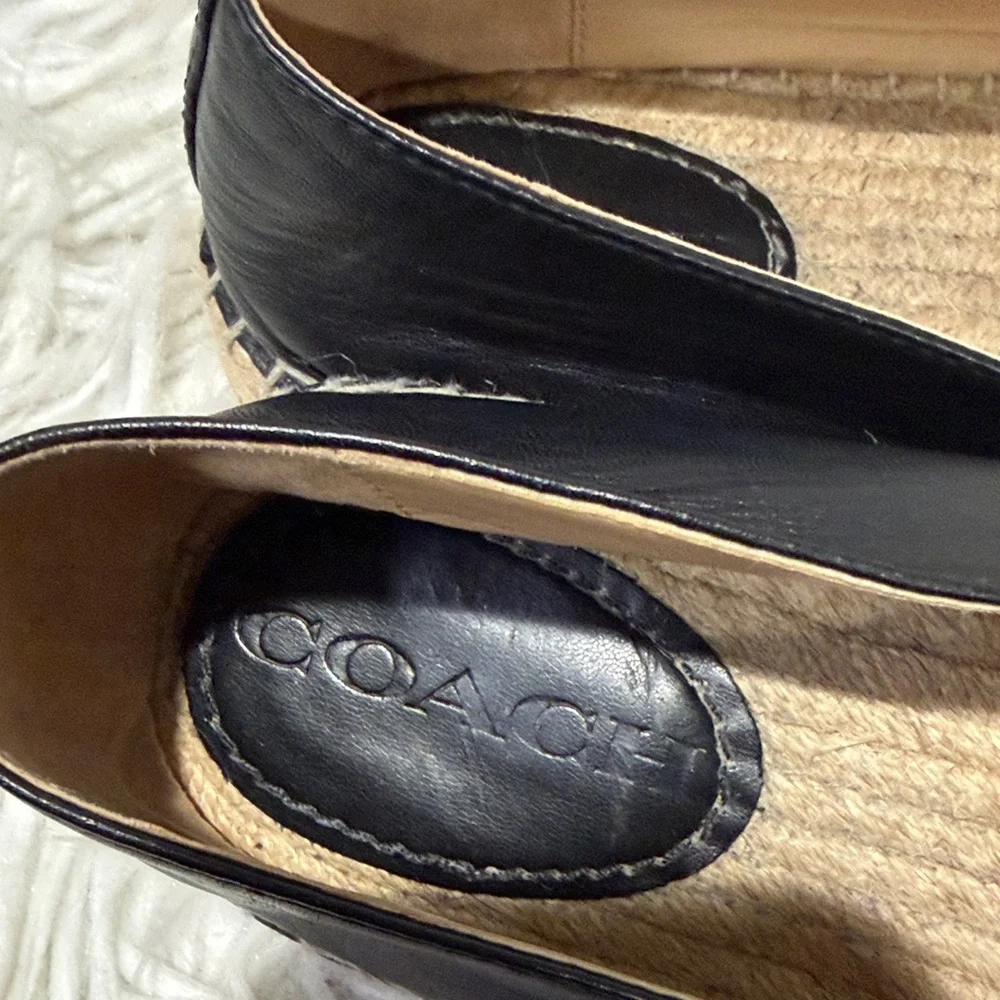 COACH Carley espadrille in black leather w perforated signature logo pattern